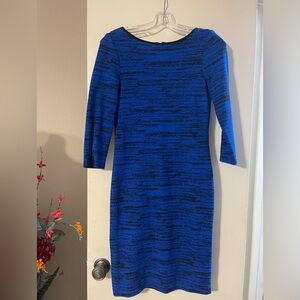 Blue and black print 3/4 sleeves knee length dress. New without tags